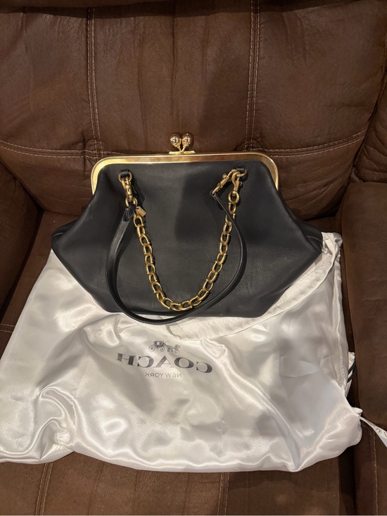 Coach Handbags - Coach Black Leather Frame Shoulder Bag with Gold Chain